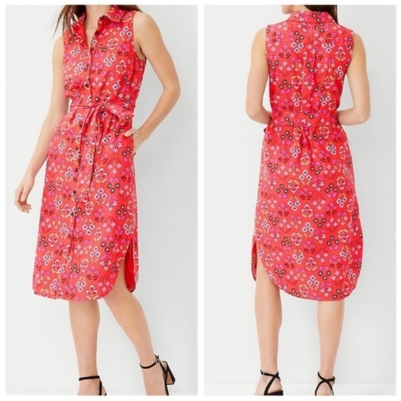 Ann Taylor Dresses & Skirts - Ann Taylor Linen Blend Sleeveless Floral Print Shirtdress 12 Office Feminine